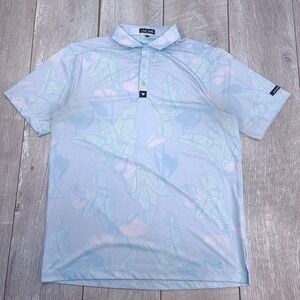 Bad Birdie Mens Golf Polo Shirt Size Large Blue Hawaiian Print Performance Top